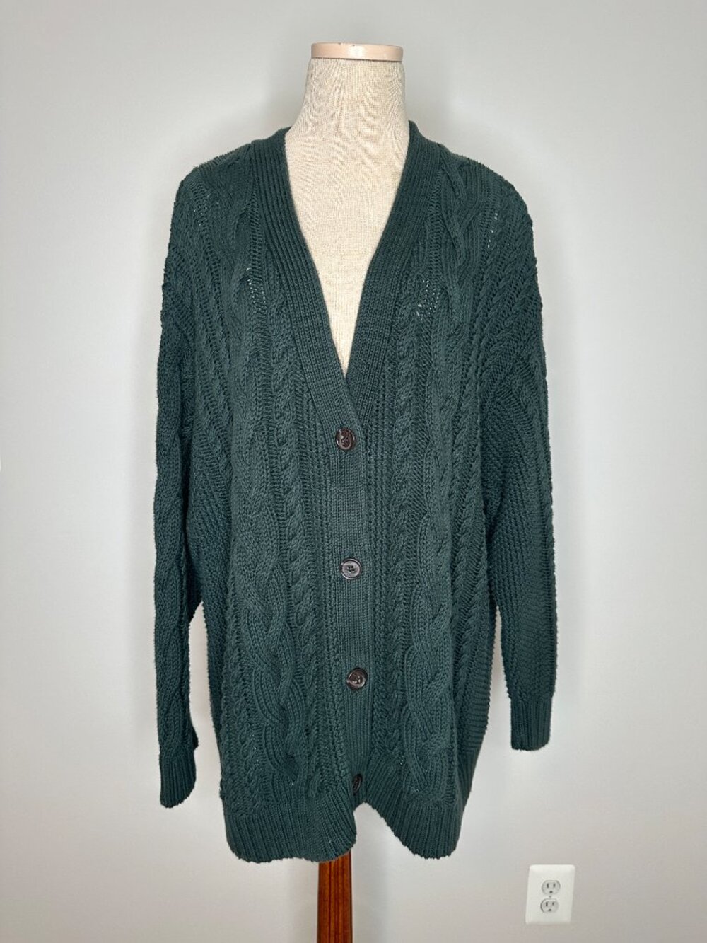 Quince Women's 100% Organic Cotton Oversized Cable Cardigan Green Size XL